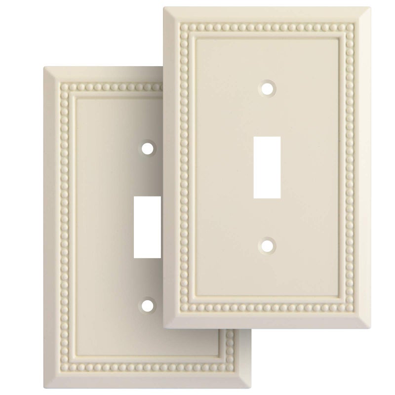 Henne Bery Sunken Pearls Heavy Duty Decorative Wall Plate Switch Plate Outlet Cover, Durable Solid Zinc Alloy (Single Toggle 2PK, Light Almond) - Image 1
