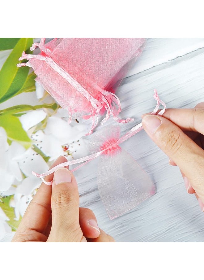HRX Package - 100Pcs Tiny Organza Jewelry Bags 2X3 Inch Little Pink Mesh Drawstring Gift Pouches For Candy Sample Party Favors - Image 1