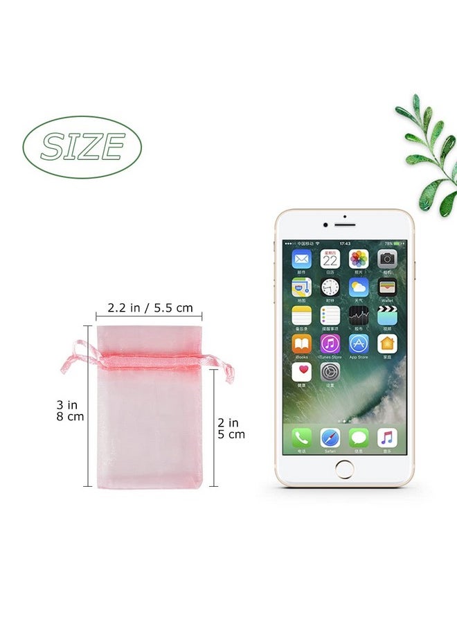 HRX Package - 100Pcs Tiny Organza Jewelry Bags 2X3 Inch Little Pink Mesh Drawstring Gift Pouches For Candy Sample Party Favors - Image 1
