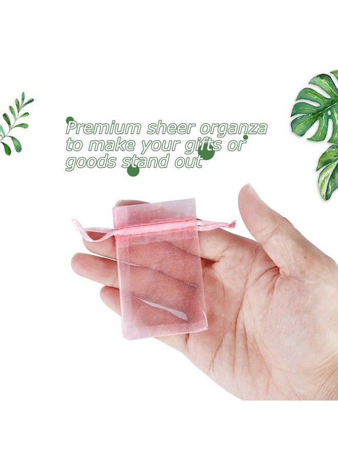 HRX Package - 100Pcs Tiny Organza Jewelry Bags 2X3 Inch Little Pink Mesh Drawstring Gift Pouches For Candy Sample Party Favors - Image 1
