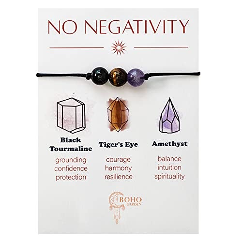 BOHO GARDEN Healing Crystal Bracelet for Removing Negativity - Spiritual Beaded Bracelets - 3 Real Natural Gem Stones, Adjustable 3-9.7” Rope - Gemstone Jewelry for Men, Women, Teens (13+) - 8mm Bead - Image 5