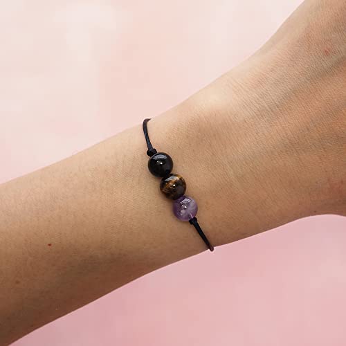 BOHO GARDEN Healing Crystal Bracelet for Removing Negativity - Spiritual Beaded Bracelets - 3 Real Natural Gem Stones, Adjustable 3-9.7” Rope - Gemstone Jewelry for Men, Women, Teens (13+) - 8mm Bead - Image 4