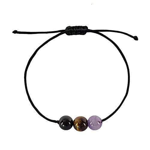 BOHO GARDEN Healing Crystal Bracelet for Removing Negativity - Spiritual Beaded Bracelets - 3 Real Natural Gem Stones, Adjustable 3-9.7” Rope - Gemstone Jewelry for Men, Women, Teens (13+) - 8mm Bead - Image 2