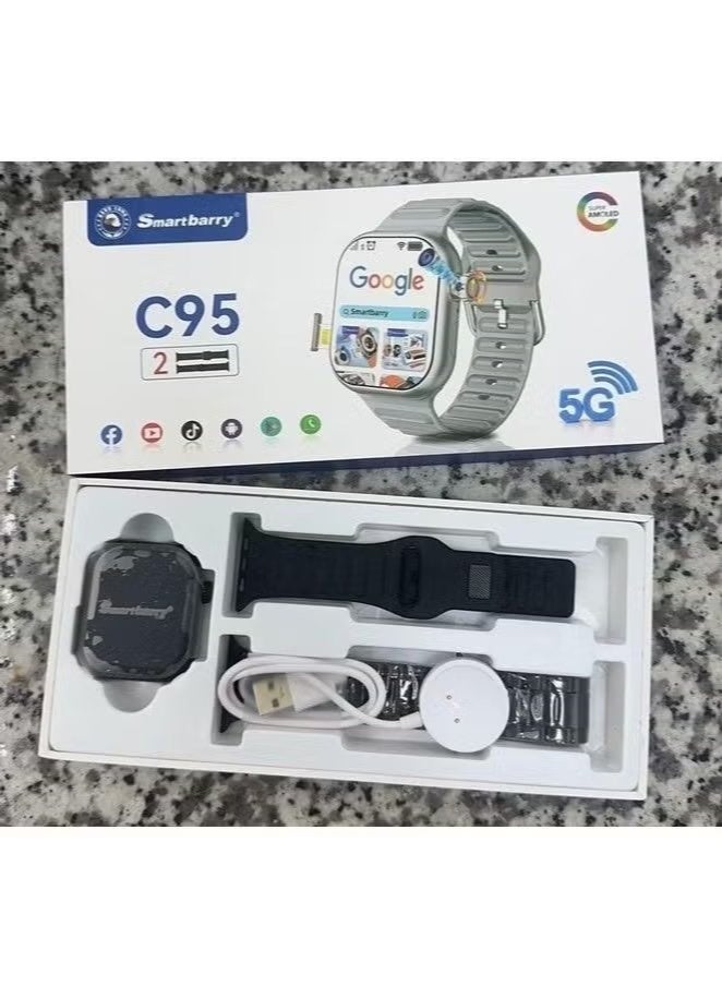 Smartbarry C95 Android Smartwatch with SIM Support, 6GB RAM 64GB Storage, Rotating Camera, Dual Strap Design, HD Touch Display Smart Watch, Fitness & Calling Functions, Black - Image 3