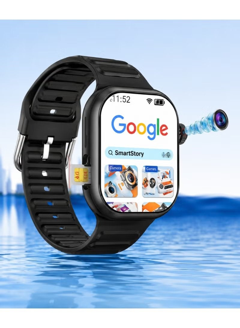 Smartbarry C95 Android Smartwatch with SIM Support, 6GB RAM 64GB Storage, Rotating Camera, Dual Strap Design, HD Touch Display Smart Watch, Fitness & Calling Functions, Black - Image 1
