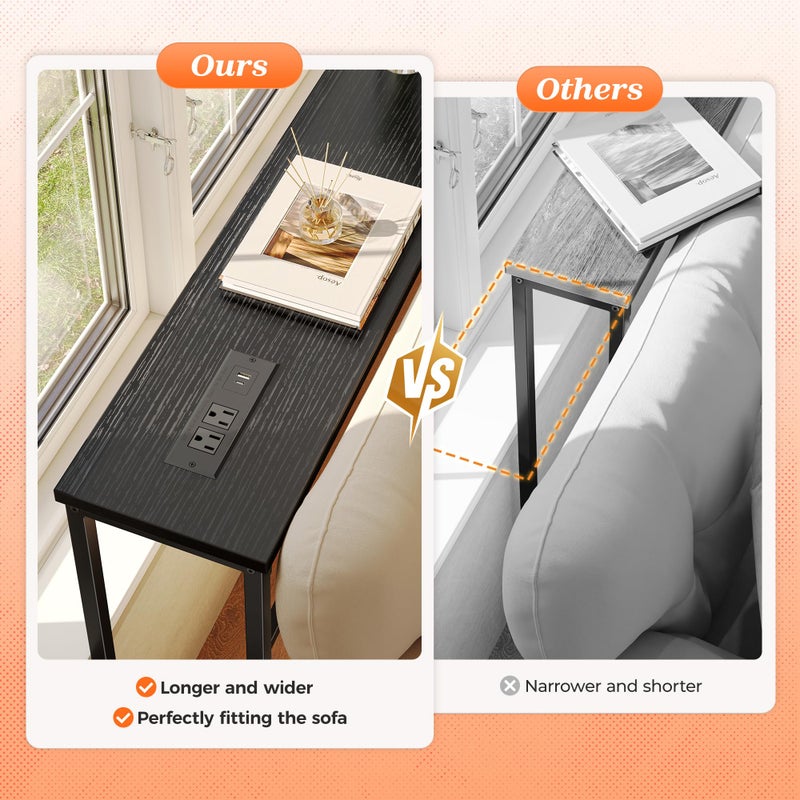SUPERJARE 102.4 Inch Sofa Table with Power Outlets and USB-C Port, 5.9 Inch Narrow Console Tables, Entryway Hallway Couch Tables with Storage, Behind Sofa, Small Spaces, Living Room, Black - Image 4