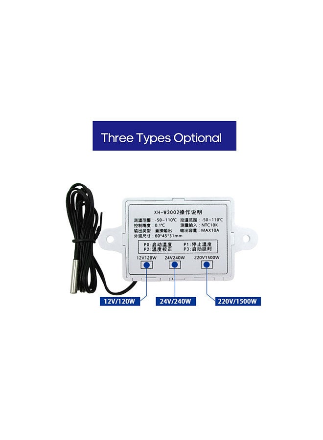 XH-W3002 Intelligent Led Digital Microcomputer Temperature Controller Mini Thermostat Switch with Water-resistant Sensor Probe