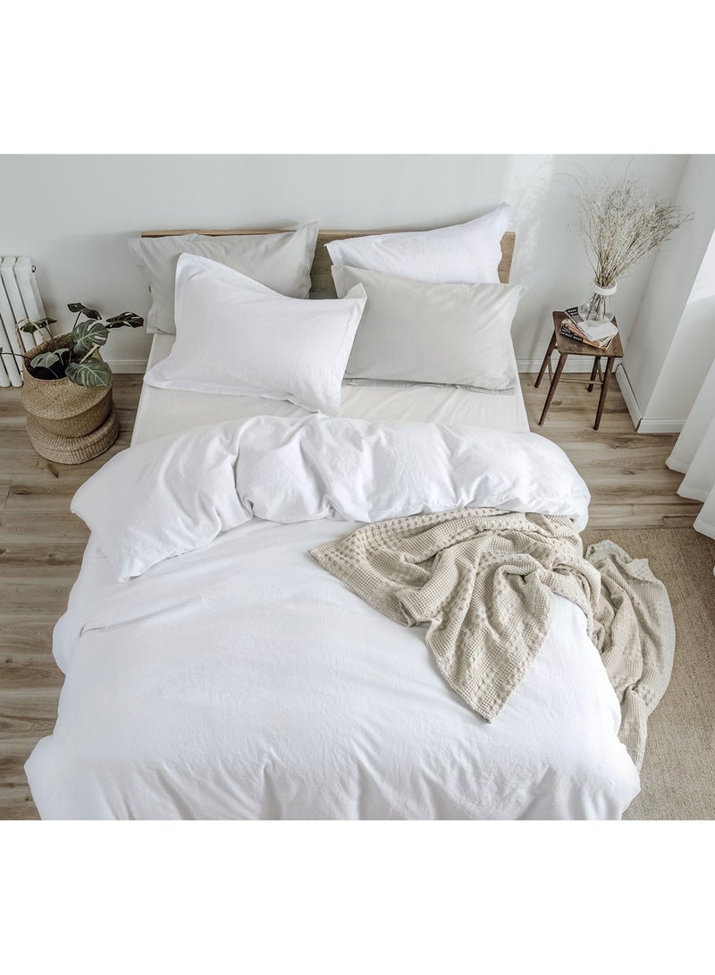 David's Home طقم غطاء لحاف PHF 55% كتان 45% قطن، 3 قطع كينغ (106” x 92”)، إغلاق بأزرار، 4 أربطة في الزوايا، ناعم، مريح لجميع الفصول، أبيض - Image 1