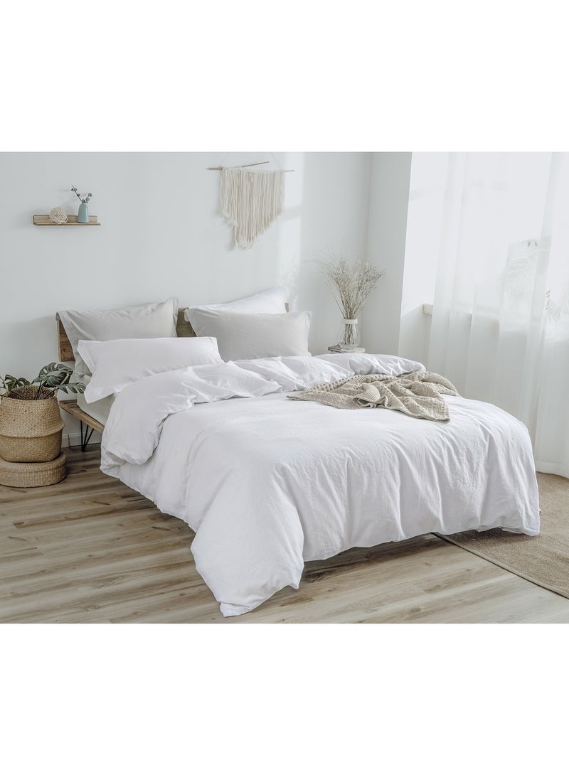 David's Home طقم غطاء لحاف PHF 55% كتان 45% قطن، 3 قطع كينغ (106” x 92”)، إغلاق بأزرار، 4 أربطة في الزوايا، ناعم، مريح لجميع الفصول، أبيض - Image 2