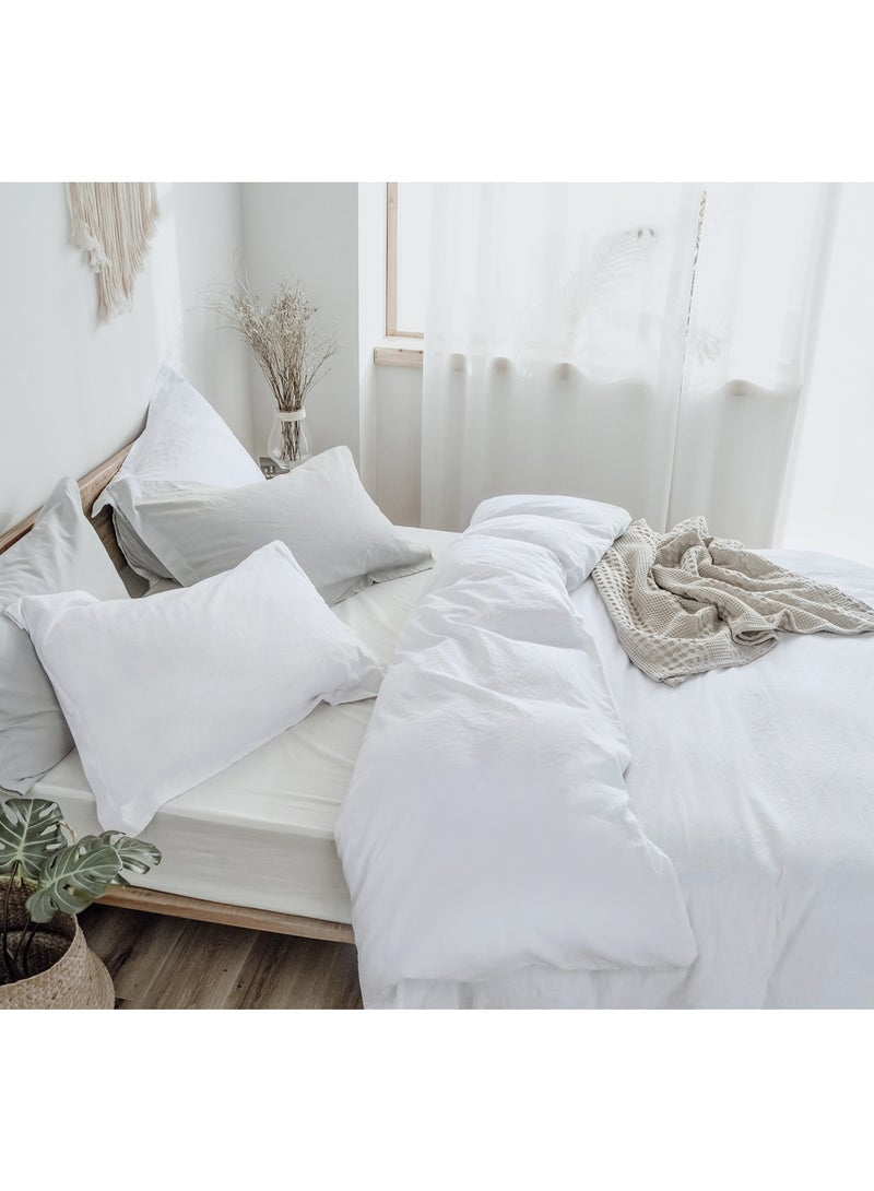 David's Home طقم غطاء لحاف PHF 55% كتان 45% قطن، 3 قطع كينغ (106” x 92”)، إغلاق بأزرار، 4 أربطة في الزوايا، ناعم، مريح لجميع الفصول، أبيض - Image 4