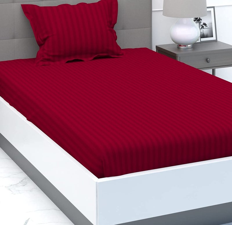 Purav Light Microfiber Flat Single Bed Bedsheet| Plain Striped Cotton Bedsheet with 1 Pillow Cover for Queen Size Bed| Supersoft 340 TC| Breathable| Wrinklefree| (Size: 60x90 inch, Maroon Color) - Image 2