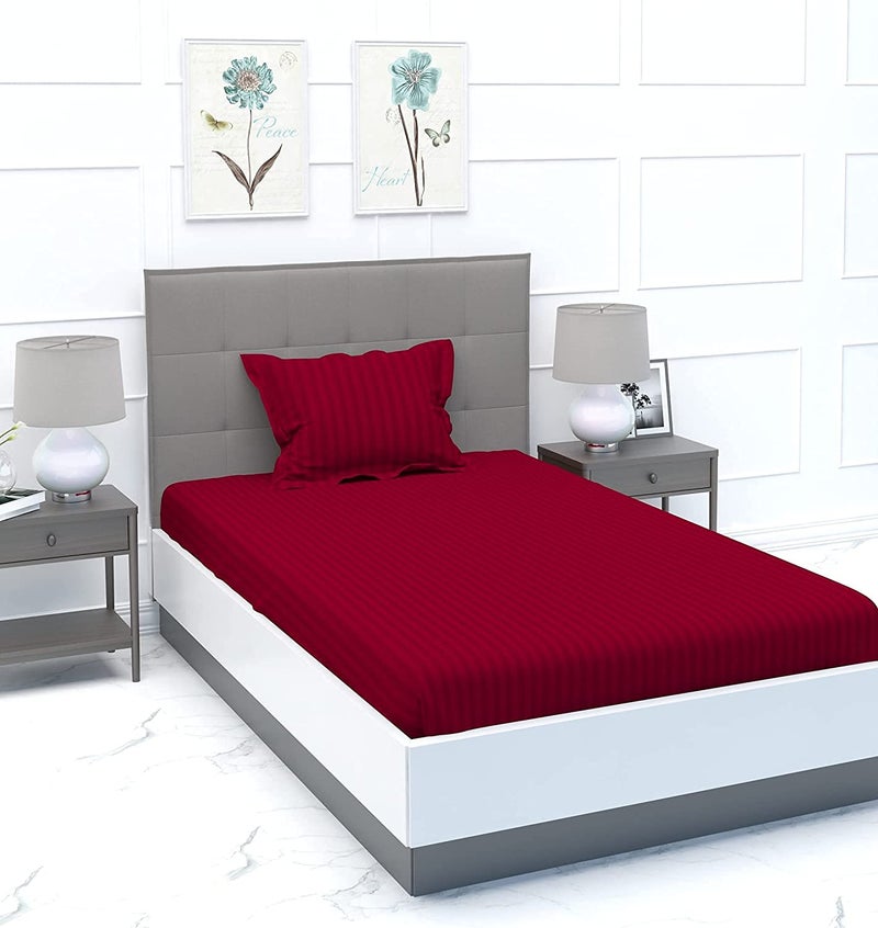 Purav Light Microfiber Flat Single Bed Bedsheet| Plain Striped Cotton Bedsheet with 1 Pillow Cover for Queen Size Bed| Supersoft 340 TC| Breathable| Wrinklefree| (Size: 60x90 inch, Maroon Color) - Image 5