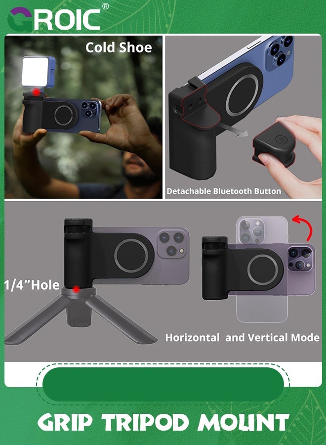 GROIC Magnetic Smartphone CapGrip Camera Cell Phone Selfie Shutter Grip Tripod Mount w 1/4" Cold Shoe with Detachable Bluetooth Wireless Remote Control Compatible for iPhone All Phones Shooting  - Image 2