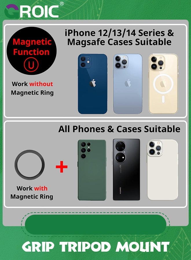 GROIC Magnetic Smartphone CapGrip Camera Cell Phone Selfie Shutter Grip Tripod Mount w 1/4" Cold Shoe with Detachable Bluetooth Wireless Remote Control Compatible for iPhone All Phones Shooting  - Image 3