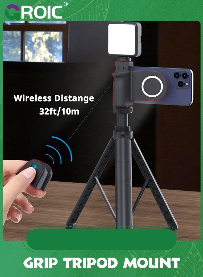 GROIC Magnetic Smartphone CapGrip Camera Cell Phone Selfie Shutter Grip Tripod Mount w 1/4" Cold Shoe with Detachable Bluetooth Wireless Remote Control Compatible for iPhone All Phones Shooting  - Image 1