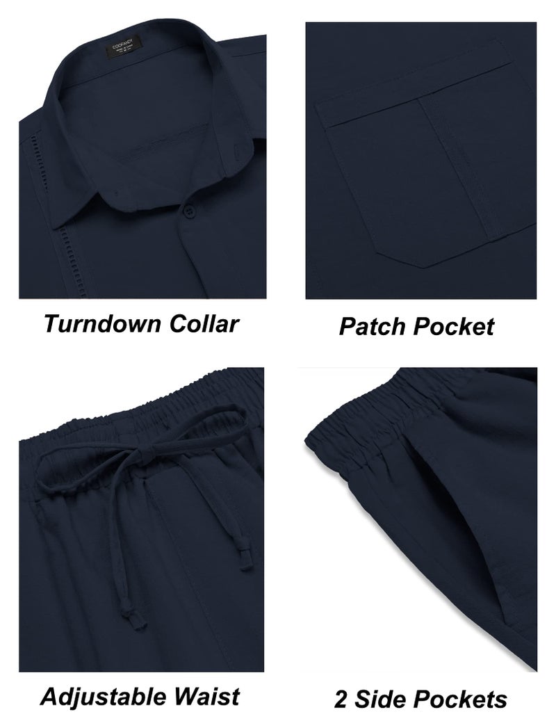 COOFANDY Men 2 Piece Linen Set Outfits Button Up Shirts and Pants Sets Vacation Linen Suits Casual Loose Beach Wear - Image 5