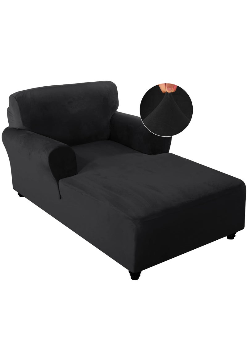 FantasDecor FantasDecor Velvet Chaise Lounge Cover Stretch Double Arm Chair Slipcover for Living Room Bedroom Soft Plush Fabric Machine Washable Black 