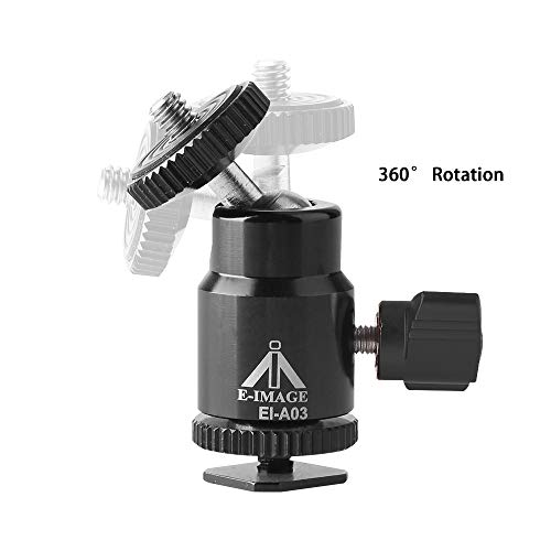 E-Image EI-A03 360° Multi Functional Mini Ball Head 1/4" Thread Hot Shoe Mount Adapter for Cameras Smartphone Gopro LED Video Light Microphone Video Monitor Payload 1 kg (Black) - Image 5