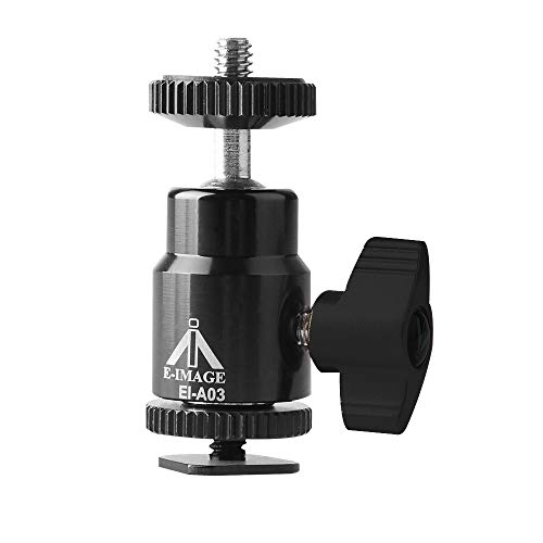 E-Image EI-A03 360° Multi Functional Mini Ball Head 1/4" Thread Hot Shoe Mount Adapter for Cameras Smartphone Gopro LED Video Light Microphone Video Monitor Payload 1 kg (Black) - Image 1