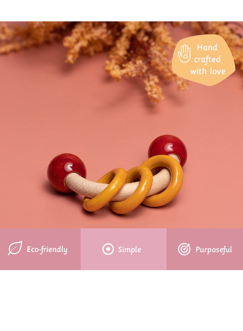 Ariro Curvy Wooden Rattle with Rings Engaging, Developmental, and Safe Play for Infants  - Image 3