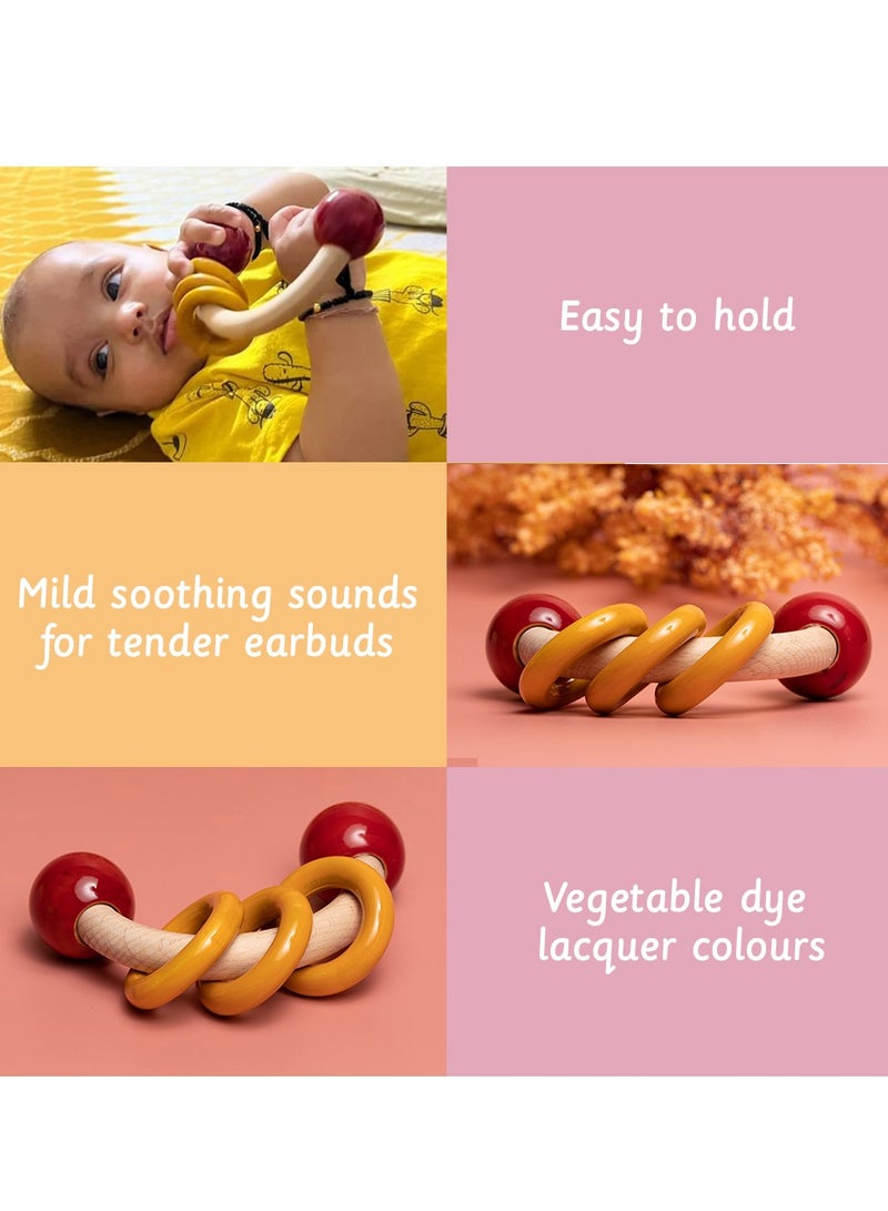 Ariro Curvy Wooden Rattle with Rings Engaging, Developmental, and Safe Play for Infants  - Image 4
