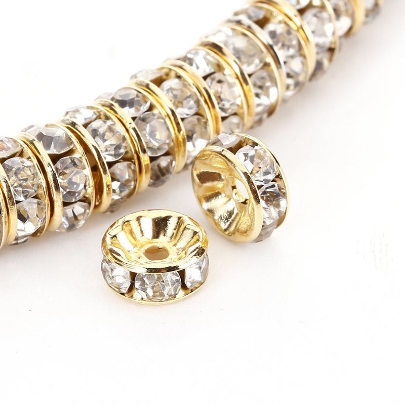 BRCbeads BRCbeads 10mm Gold Plated Crystal Rondelle Spacer Beads 100pcs per Bag for jewelery Making001 Clear Crystal