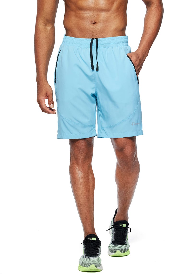 Pudolla Men's Workout Running Shorts Lightweight Gym Athletic Shorts for Men with Zipper Pockets (Forever Blue Medium) - Image 2