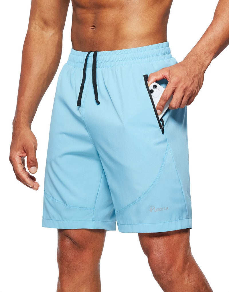 Pudolla Men's Workout Running Shorts Lightweight Gym Athletic Shorts for Men with Zipper Pockets (Forever Blue Medium) - Image 1