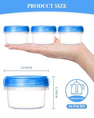 Atecare Salad Dressing Containers, [16 Pack*2 oz] Reusable Easy to Open Dressing, Condiment, Sauce, Dip Containers to Go With Leak-Proof Twist Top Lids, Bpa Free, Safe For Microwave, Freezer, Dishwasher - Image 5