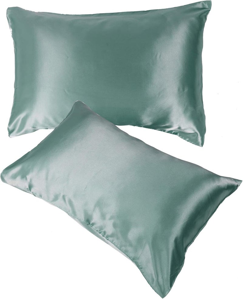 Acouto 2pcs le Lope Ed Ow Covers 75 X 150D Satin Beddings Set for a Urious Sleep Experience (Green) - Image 3