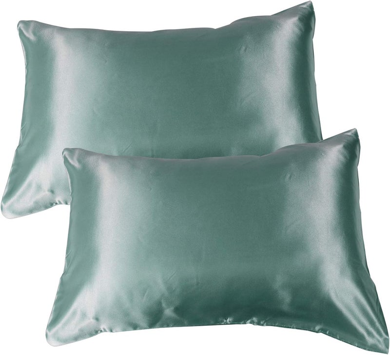 Acouto 2pcs le Lope Ed Ow Covers 75 X 150D Satin Beddings Set for a Urious Sleep Experience (Green) - Image 1