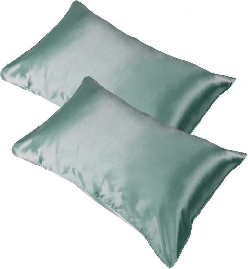 Acouto 2pcs le Lope Ed Ow Covers 75 X 150D Satin Beddings Set for a Urious Sleep Experience (Green) - Image 4