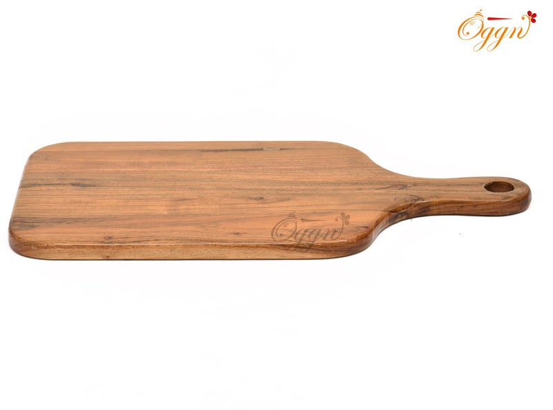OGGN Handmade Natural Acacia Wood Designer Chopping Board, Durable Wooden Serving Platter, Knife-Friendly Cutting Boards for Kitchen, (43.2 X 22.9 cm) - Image 3
