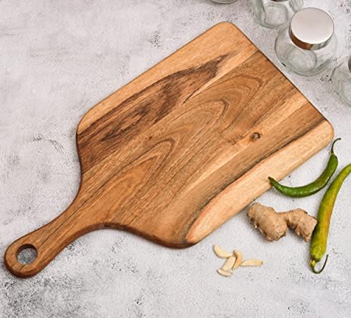 OGGN Handmade Natural Acacia Wood Designer Chopping Board, Durable Wooden Serving Platter, Knife-Friendly Cutting Boards for Kitchen, (43.2 X 22.9 cm) - Image 4
