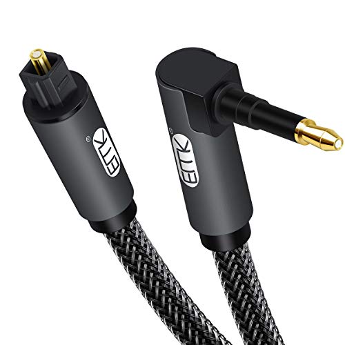 EMK 90 Degree Mini Optical Audio Cable Digital 3.5 Mm Connects Toslink Cable, Fiber Spdif Audio Cable Compatible With Home Theater, Sound Bar, Tv, Ps4, Xbox (1M/3.3Ft), Black - Image 1