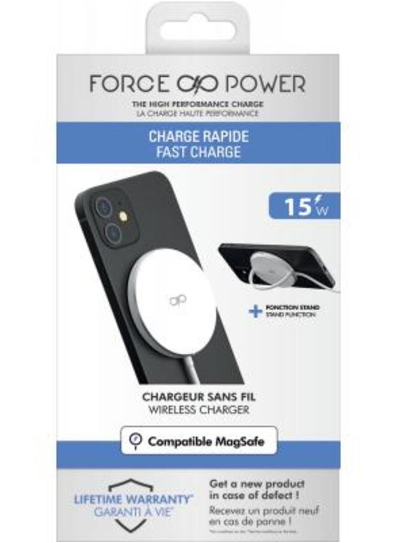 FORCE - Force Power 15W MagSafe Compatible Wireless Charger Stand function Lifetime Warranty White - Image 1