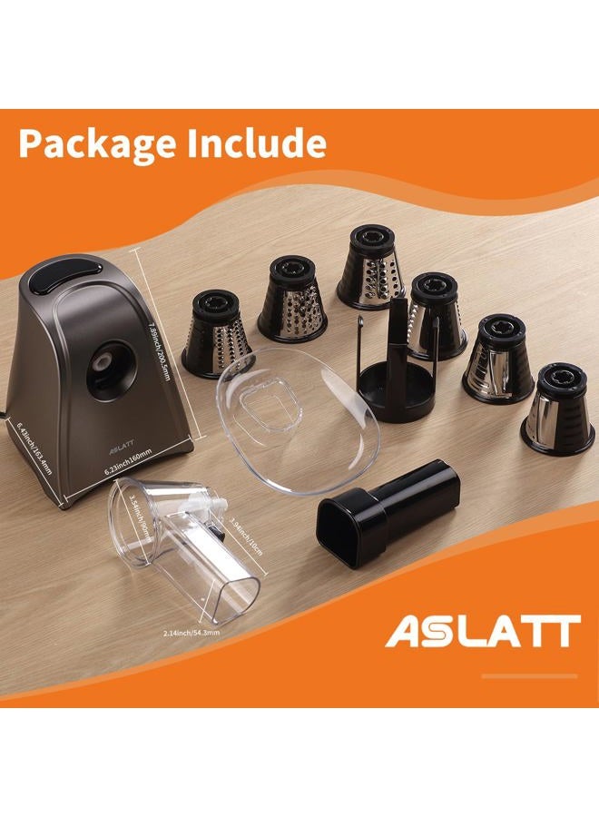ASLATT Electric Cheese Grater, Electric Cheese Grater, with One-Touch Control for Vegetables, Fruits, Potatoes, Electric Cheese Shredder, Salad Machine with 6 Accessories - Image 2