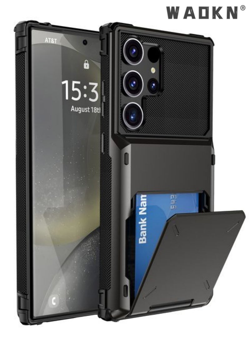 WAOKN For Samsung Galaxy S25 Ultra Case with Card Holder & Kickstand & Slide Camera Lens Cover, Silicone Edge Protection Rugged Heavy Duty Phone Case Cover for Galaxy S25 Ultra 5G 2025, 6.8 Inch - Image 1