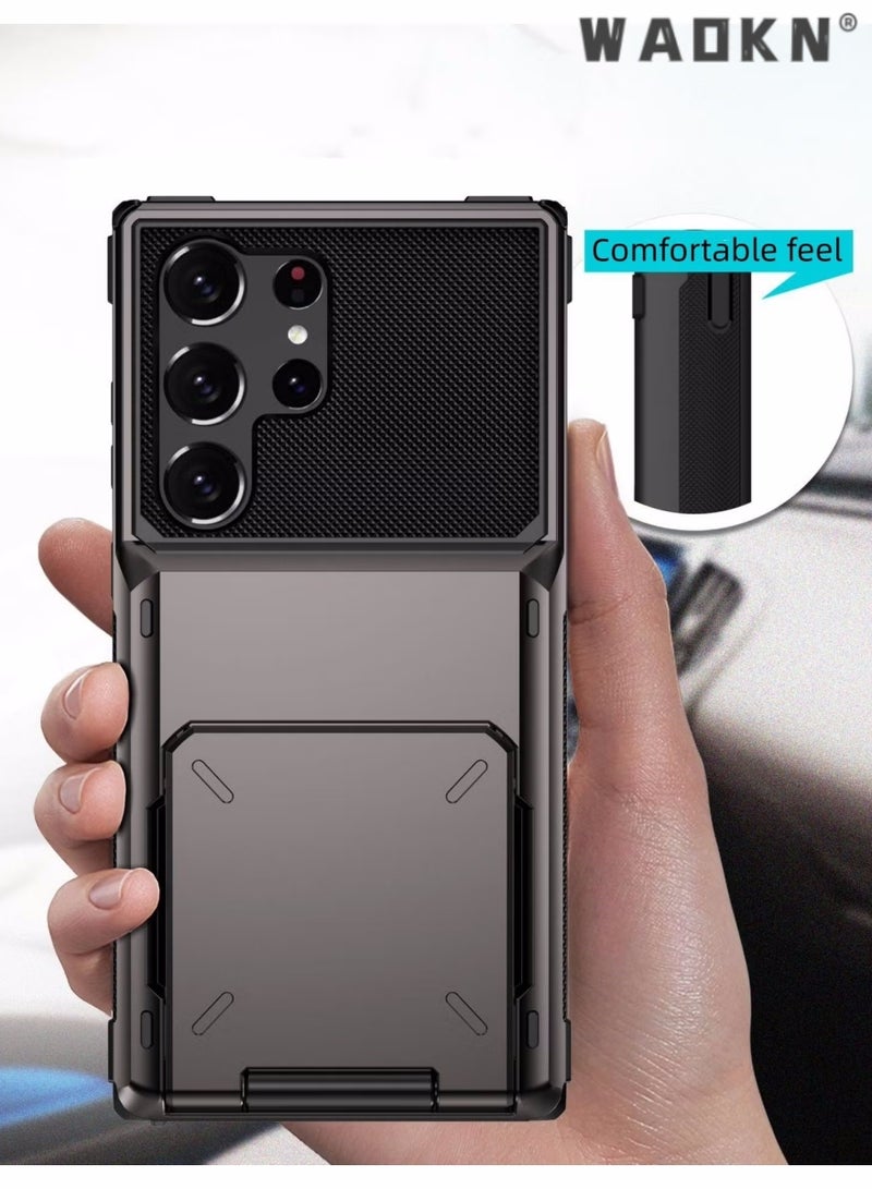WAOKN For Samsung Galaxy S25 Ultra Case with Card Holder & Kickstand & Slide Camera Lens Cover, Silicone Edge Protection Rugged Heavy Duty Phone Case Cover for Galaxy S25 Ultra 5G 2025, 6.8 Inch - Image 2