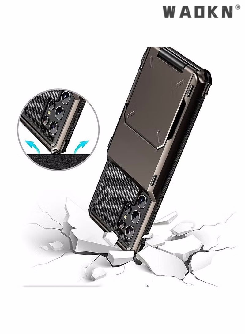 WAOKN For Samsung Galaxy S25 Ultra Case with Card Holder & Kickstand & Slide Camera Lens Cover, Silicone Edge Protection Rugged Heavy Duty Phone Case Cover for Galaxy S25 Ultra 5G 2025, 6.8 Inch - Image 4