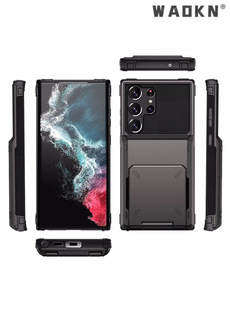 WAOKN For Samsung Galaxy S25 Ultra Case with Card Holder & Kickstand & Slide Camera Lens Cover, Silicone Edge Protection Rugged Heavy Duty Phone Case Cover for Galaxy S25 Ultra 5G 2025, 6.8 Inch - Image 5