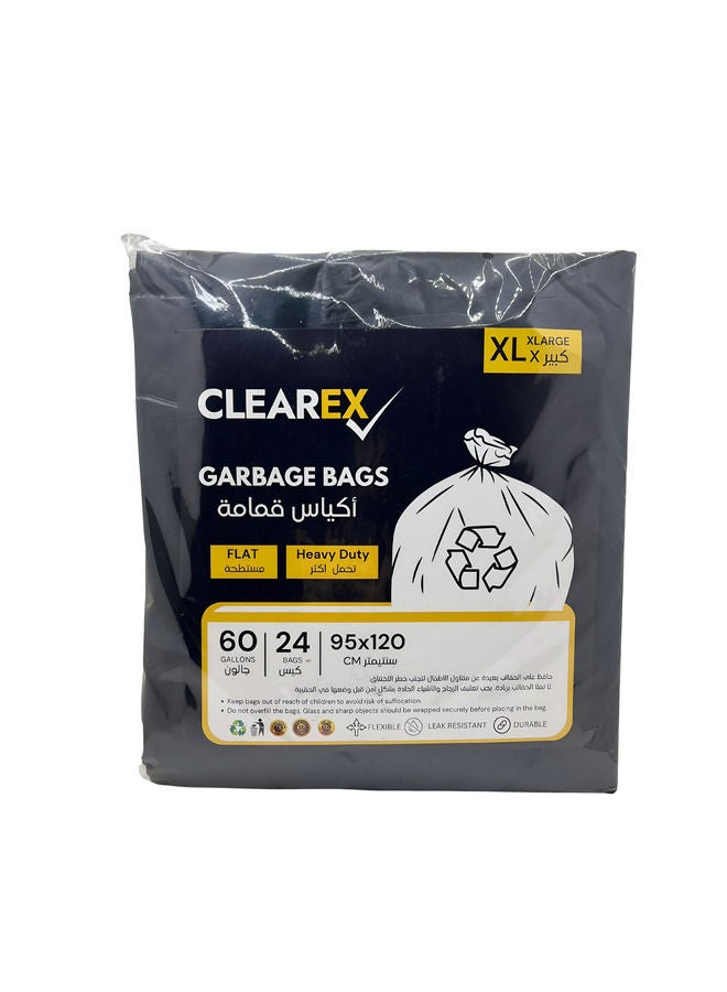 Heavy Duty Flat Garbage Bags, XL, 60 Gallons, 24 Bags, 95x120cm - Image 1
