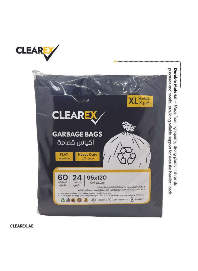 Heavy Duty Flat Garbage Bags, XL, 60 Gallons, 24 Bags, 95x120cm - Image 2