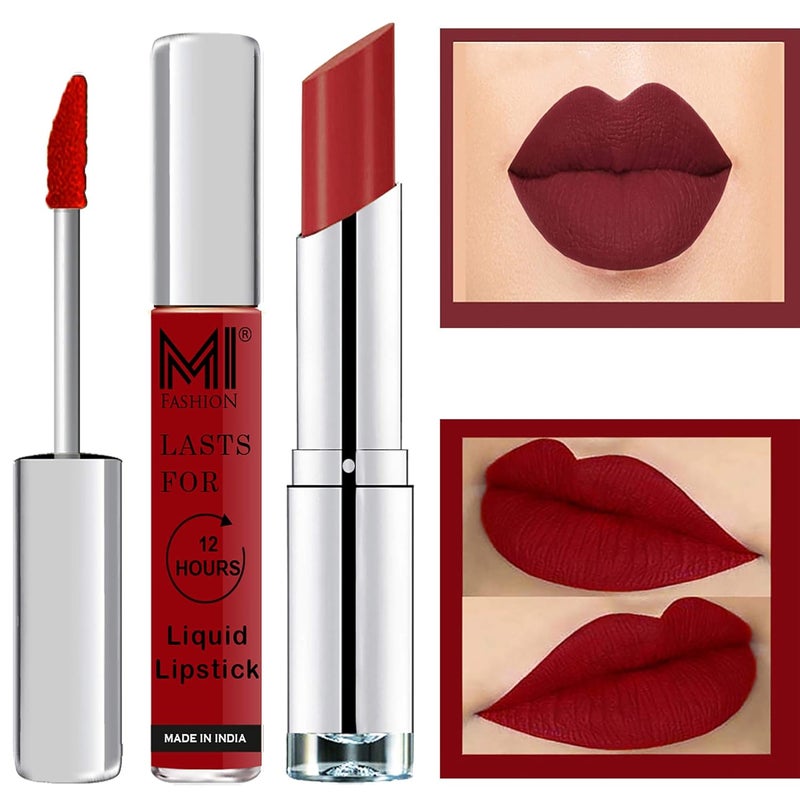 MI Fashion Made in India Lipstick Combo Offers 100 Veg Long Lasting Red Liquid Matte Lipstick Brown Sugar Creamy Matte Lipstick - Image 1