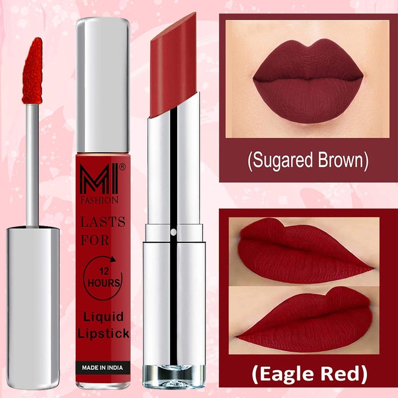 MI Fashion Made in India Lipstick Combo Offers 100 Veg Long Lasting Red Liquid Matte Lipstick Brown Sugar Creamy Matte Lipstick - Image 3