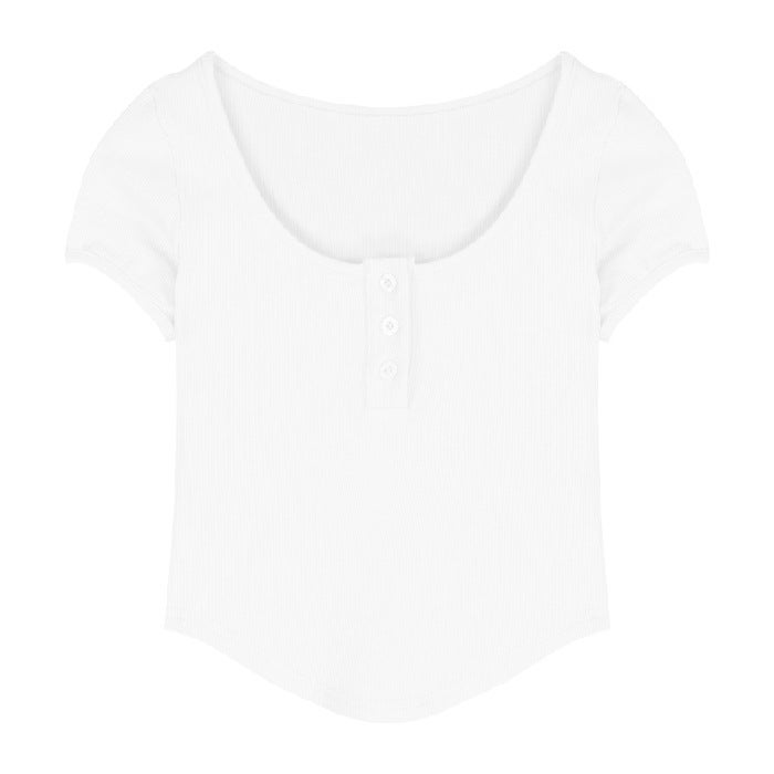 Irregular Short T-Shirt Women'S 2025 Summer Pure Desire U-Neck Leaky Collarbone Slim Short-Sleeved Threaded Top Trendy - Image 1