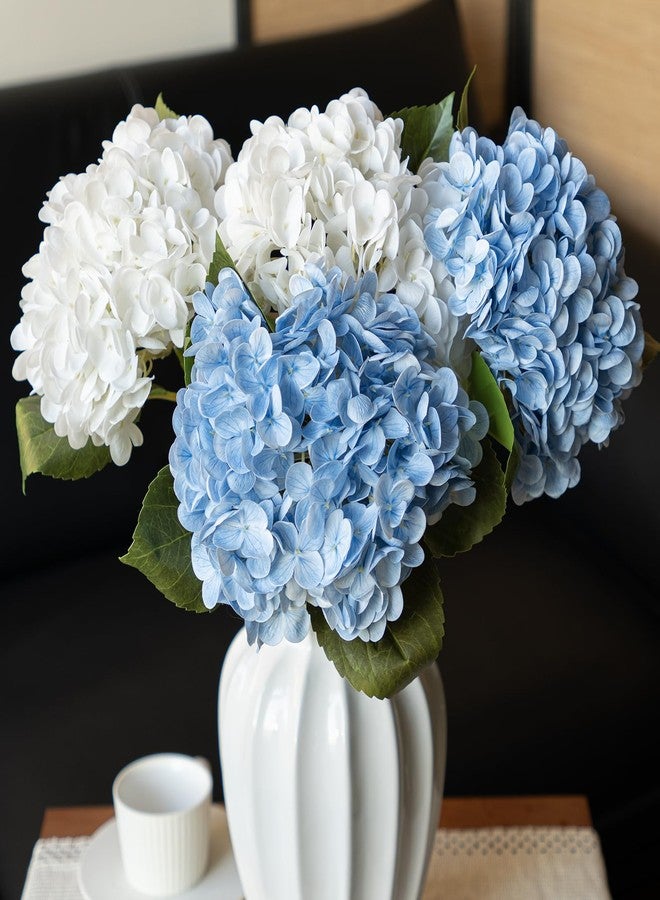 DUYONE 4PCS Artificial Flowers Large Hydrangeas Flowers Latex Bouquet for Wedding Bridal Office Home Party Decoration (2Pcs White+2Pcs Blue) - Image 1