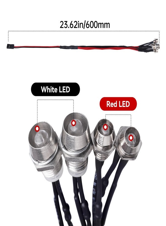 مجموعة مصابيح أمامية وخلفية للسيارات التي تعمل بالتحكم عن بعد من GoHobby، 4 مصابيح LED، متوافقة مع سيارات Traxxas وHSP وTamiya وRedcat وRC4WD وAxial SCX10 RC (2 أحمر + 2 أبيض) - Image 4