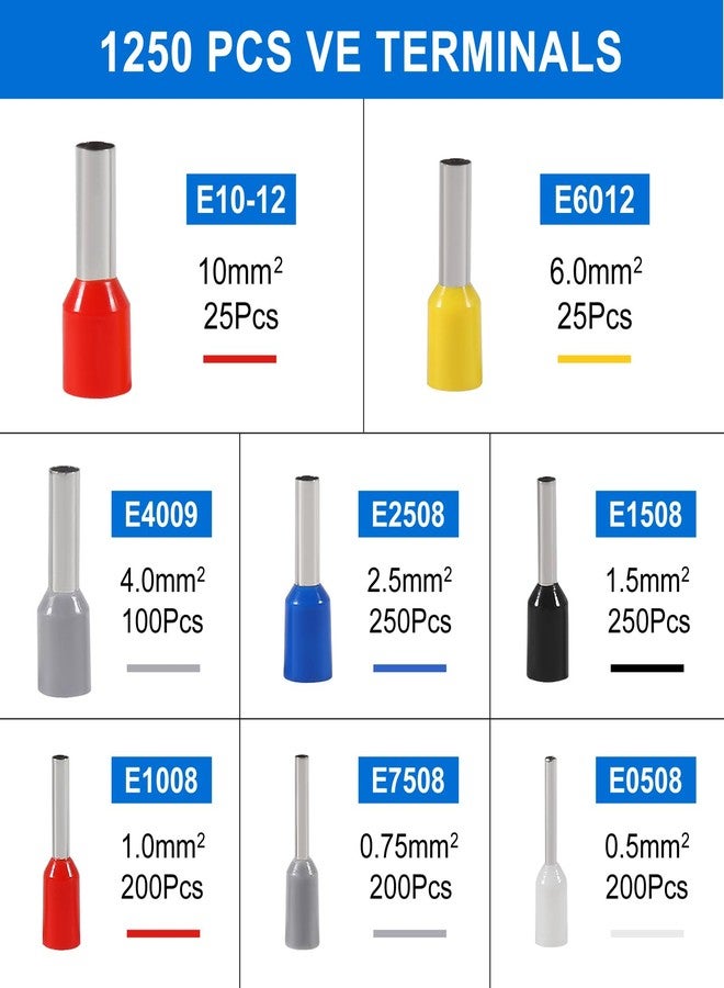 MELIFE 1251pcs Ferrule Crimping Tool Kit, AWG23-7 Self-adjustable Ratchet Wire Crimping Tool Kit Crimper Plier Set with 1250PCS Wire Terminals Crimping Connectors Wire End Ferrules Terminals - Image 2