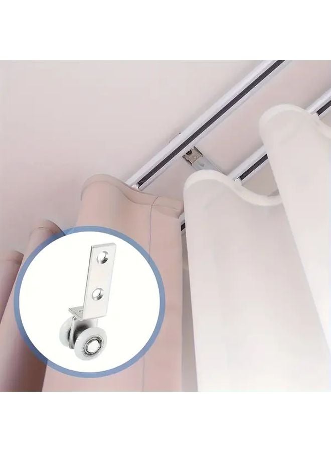 8 قطع من عجلات تعليق الستائر الثقيلة المصنوعة من الفولاذ المقاوم للصدأ مزودة بمحامل بتصميم ثنائي العجلات - Image 5